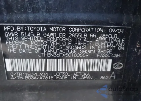 2005 Lexus Ls 430 z USA, uszkodzony, nr VIN JTHBN36FX50180889